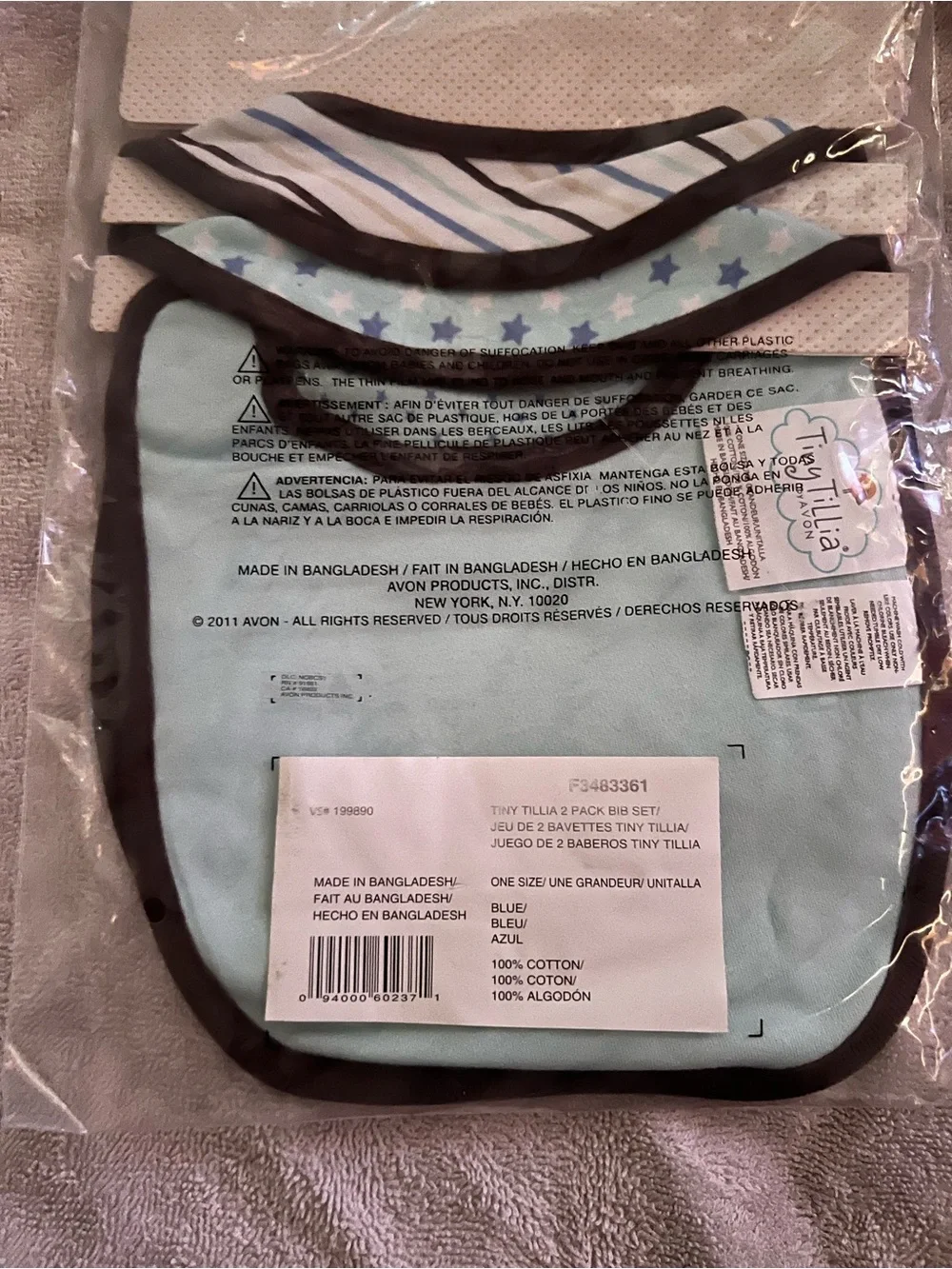 Avon Tiny Tillia Duncan Dog Baby Bibs - Blue & Brown Puppy Set of 2